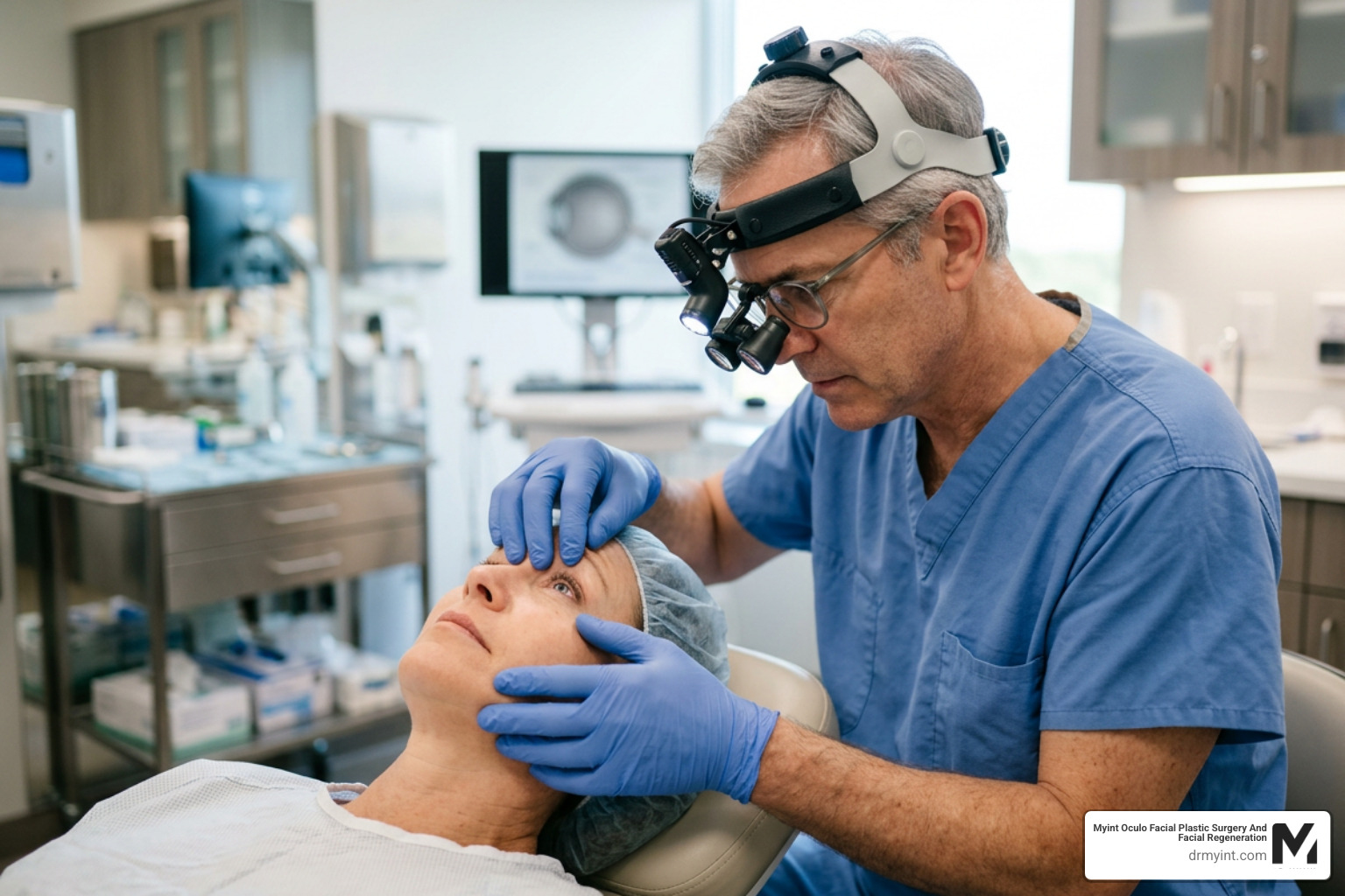 Dr. Shoib Myint performing a detailed oculoplastic evaluation Dr. Shoib Myint performing a detailed oculoplastic evaluation