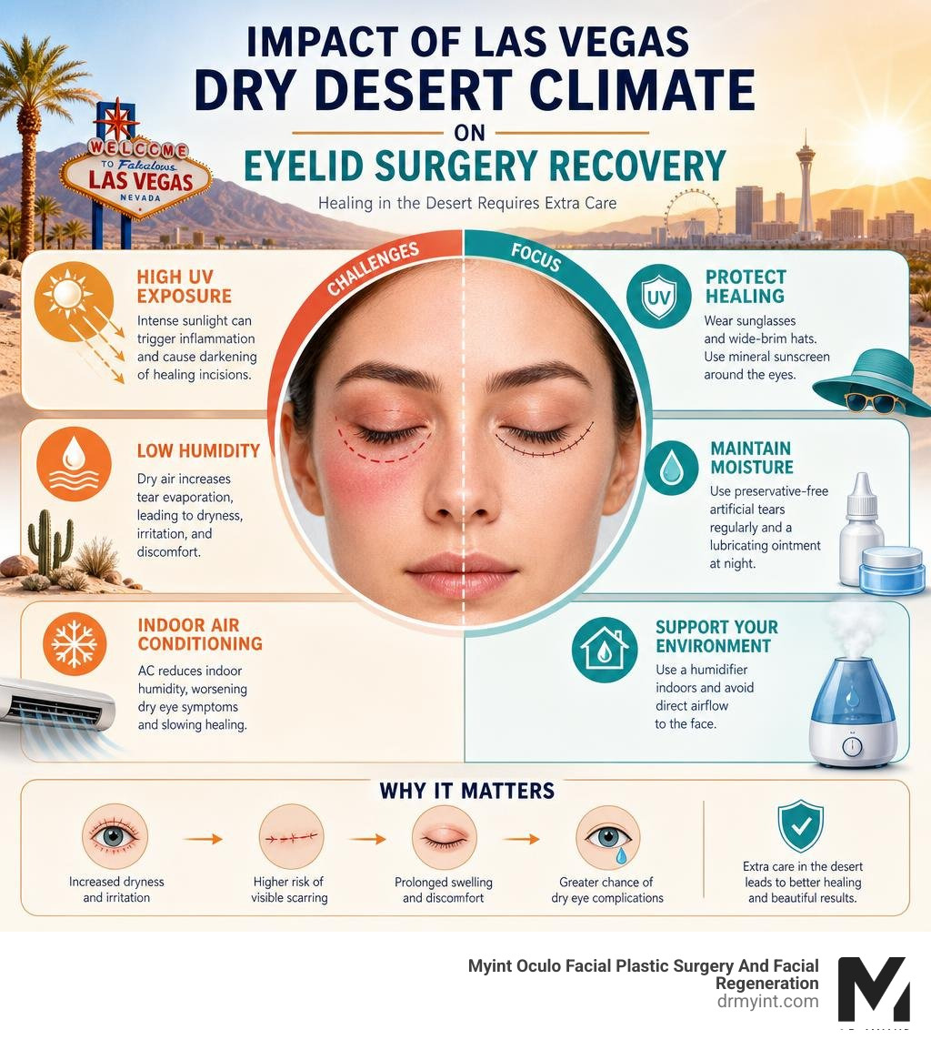 impact of Las Vegas dry desert climate on eyelid surgery recovery infographic impact of Las Vegas dry desert climate on eyelid surgery recovery infographic