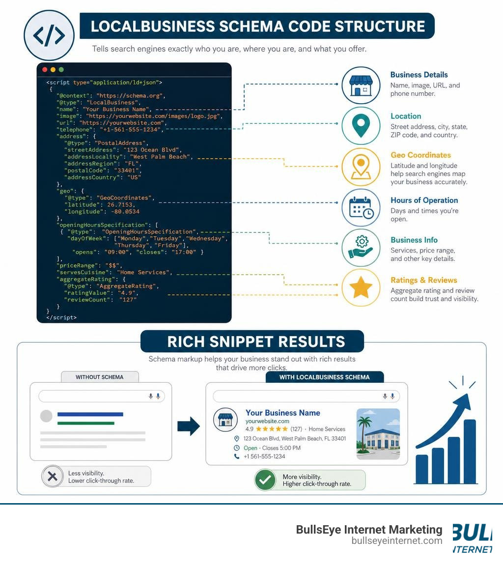 localbusiness schema code structure and rich snippet results infographic infographic localbusiness schema code structure and rich snippet results infographic infographic