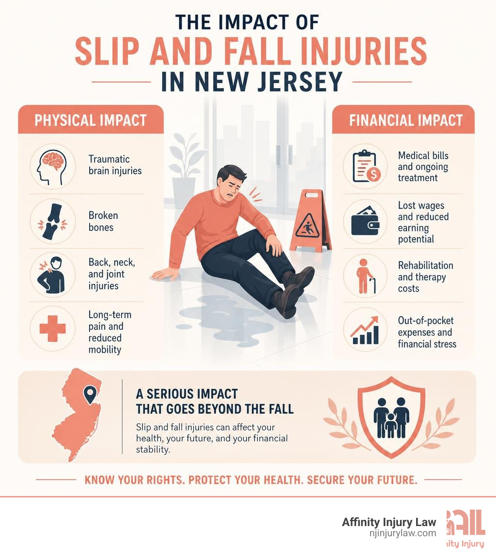 infographic showing physical and financial impact of slip and fall injuries in New Jersey infographic