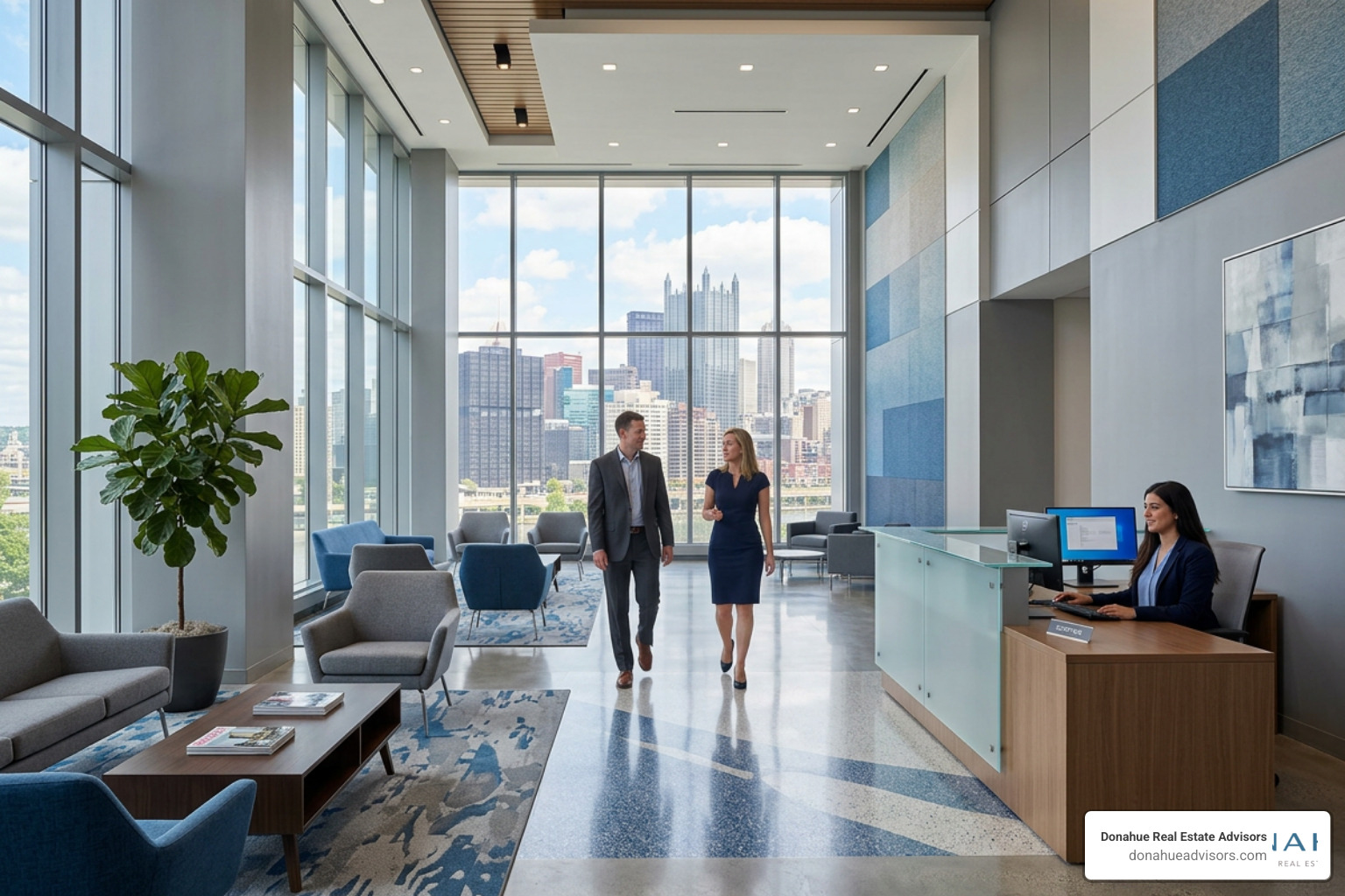 well-maintained commercial office lobby in Pittsburgh