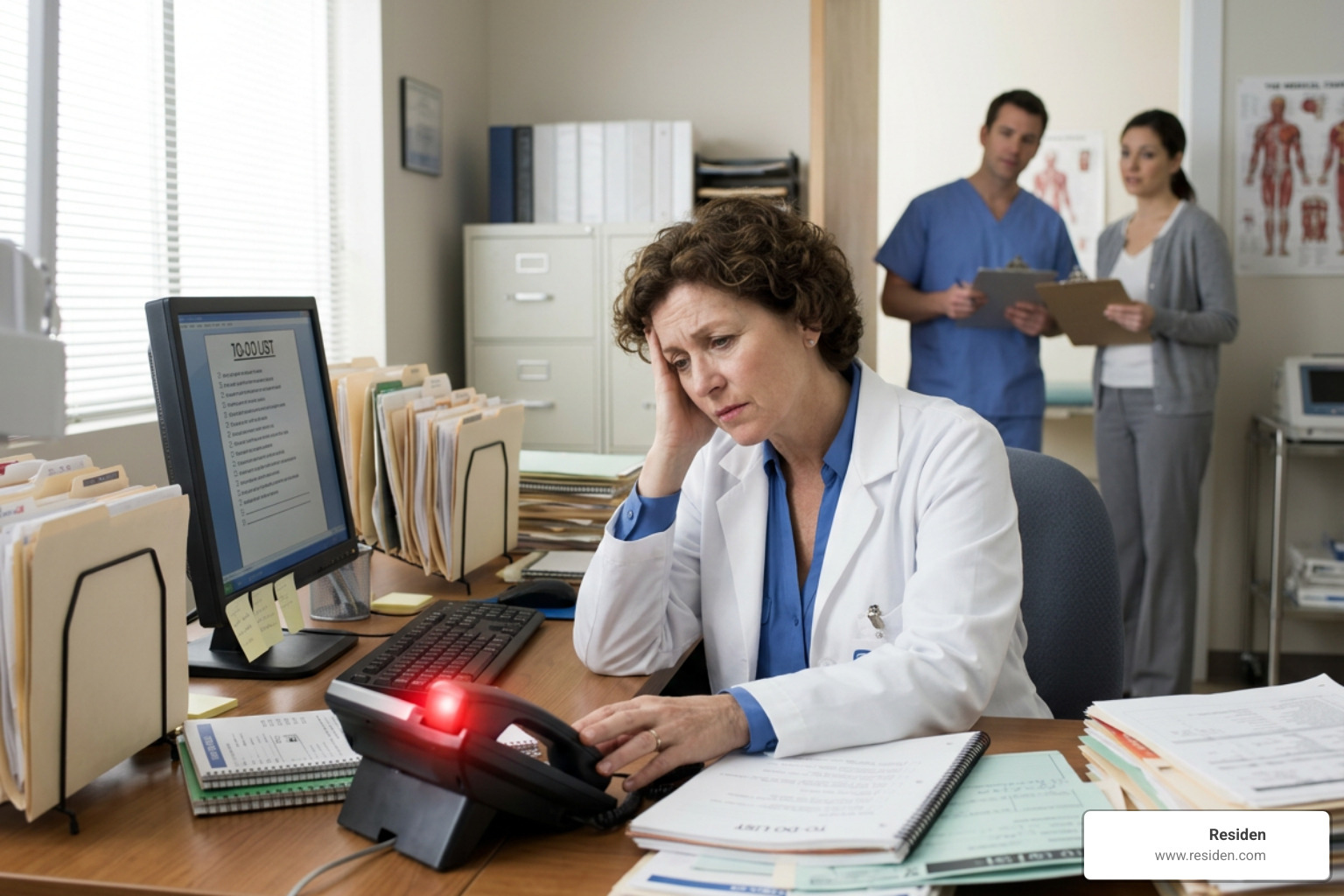 busy clinic owner dealing with administrative bottlenecks and operational friction busy clinic owner dealing with administrative bottlenecks and operational friction