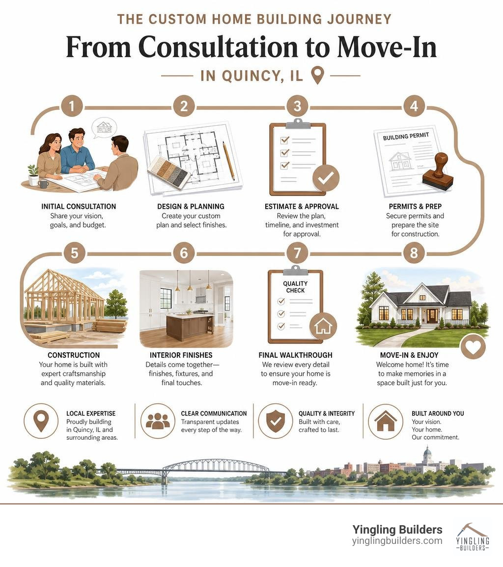 Infographic showing the custom home building journey from initial consultation to move-in in Quincy IL infographic Infographic showing the custom home building journey from initial consultation to move-in in Quincy IL infographic