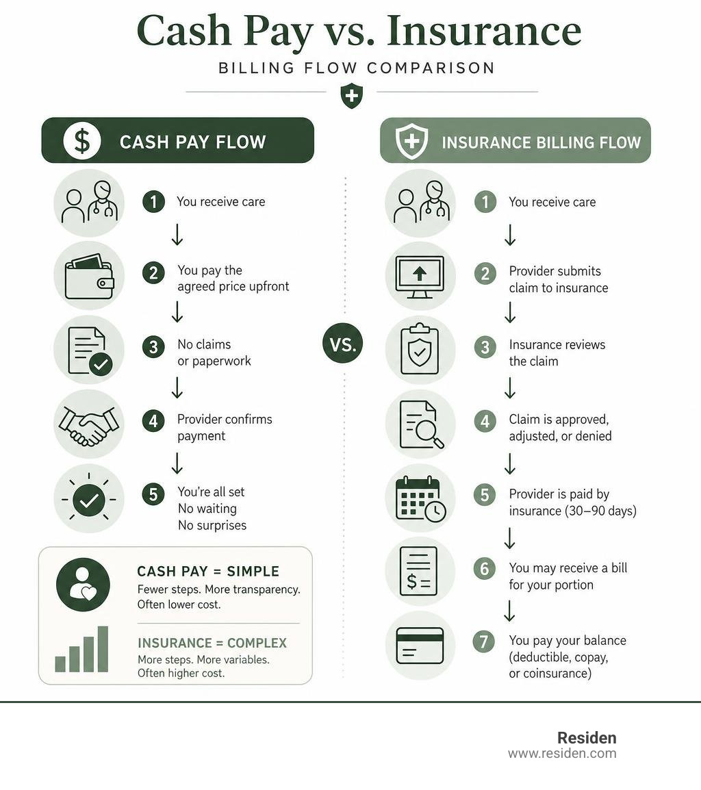 cash pay vs insurance billing flow comparison infographic infographic