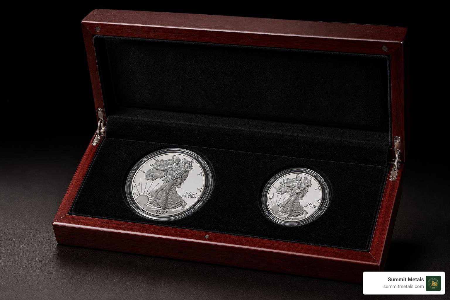 Mahogany presentation box for the American Eagle 10th Anniversary Platinum Coin Set Mahogany presentation box for the American Eagle 10th Anniversary Platinum Coin Set