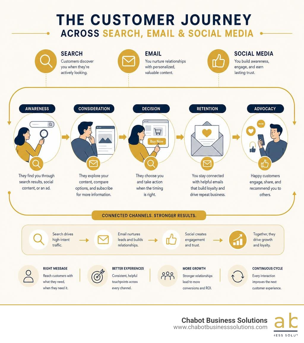 customer journey across search, email, and social media channels infographic infographic customer journey across search, email, and social media channels infographic infographic