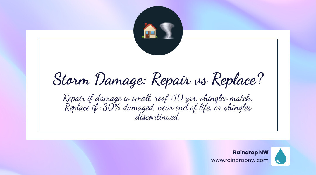 infographic showing post-storm roof decision process repair vs replacement key factors at a glance infographic infographic showing post-storm roof decision process repair vs replacement key factors at a glance infographic