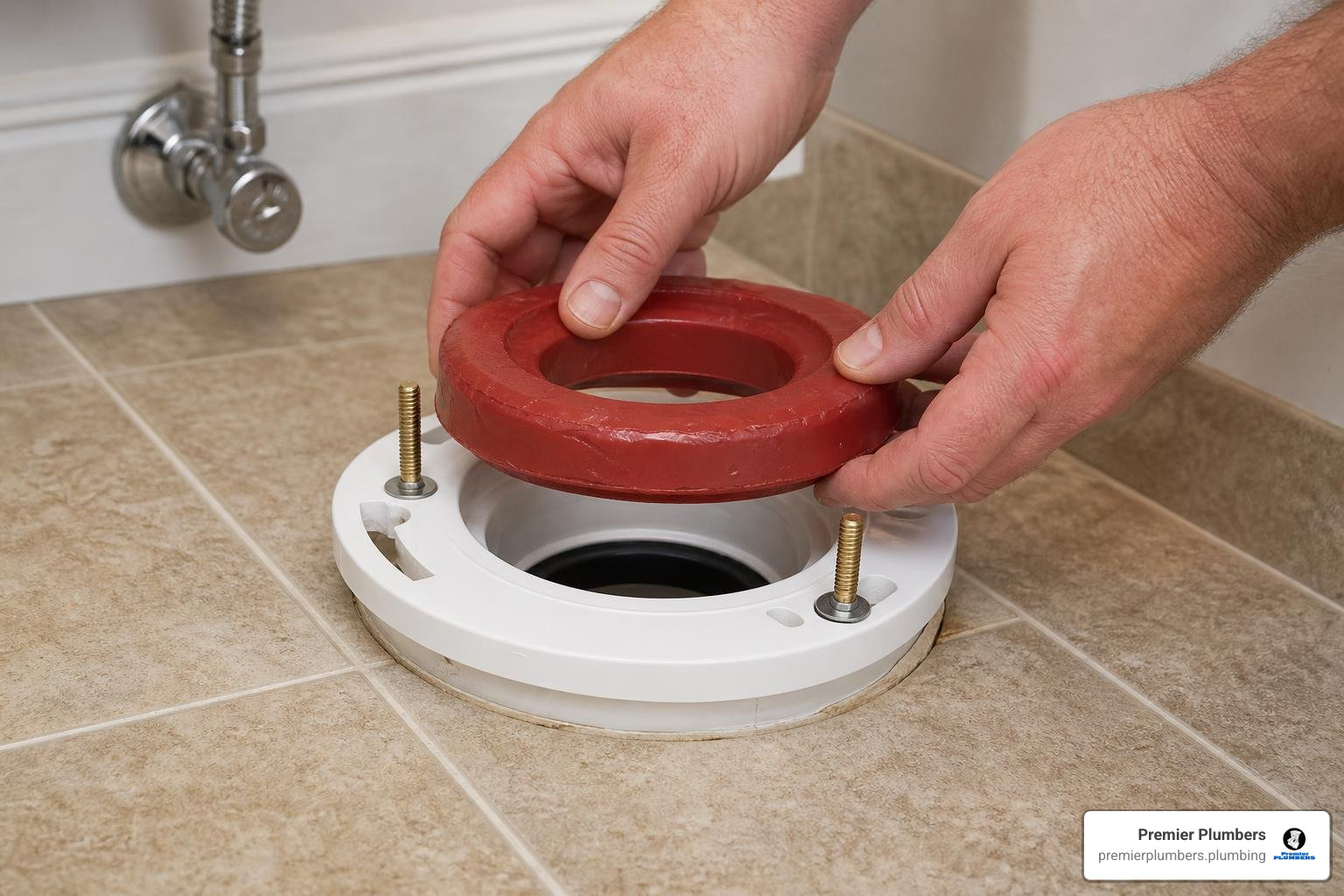 new wax ring being placed on a closet flange new wax ring being placed on a closet flange