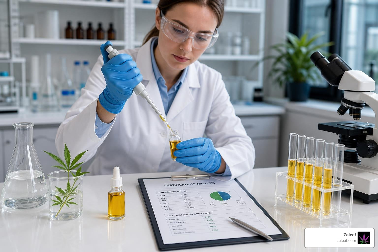 A clean laboratory testing setup verifying cannabinoid purity A clean laboratory testing setup verifying cannabinoid purity