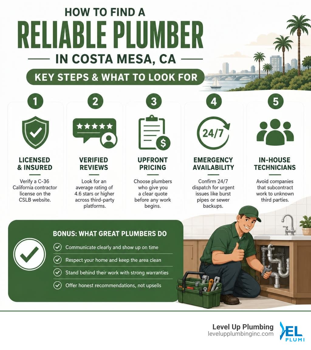 How to find a reliable plumber in Costa Mesa CA: key steps and what to look for infographic