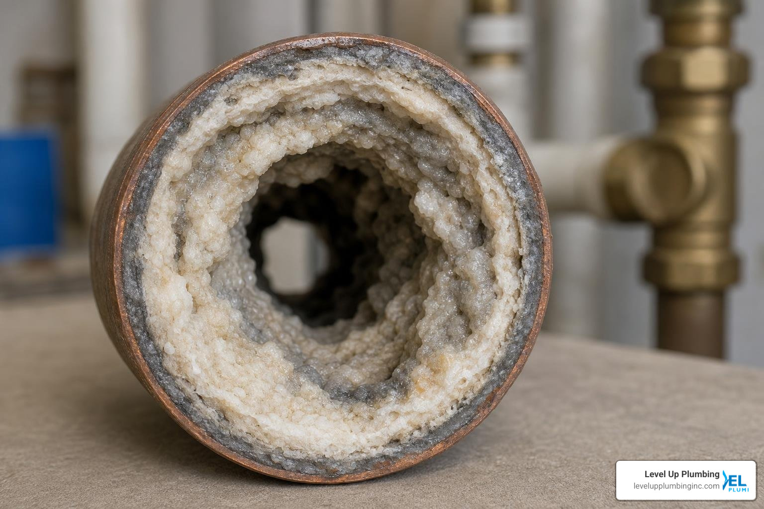 Mineral scale buildup inside a plumbing pipe due to hard water
