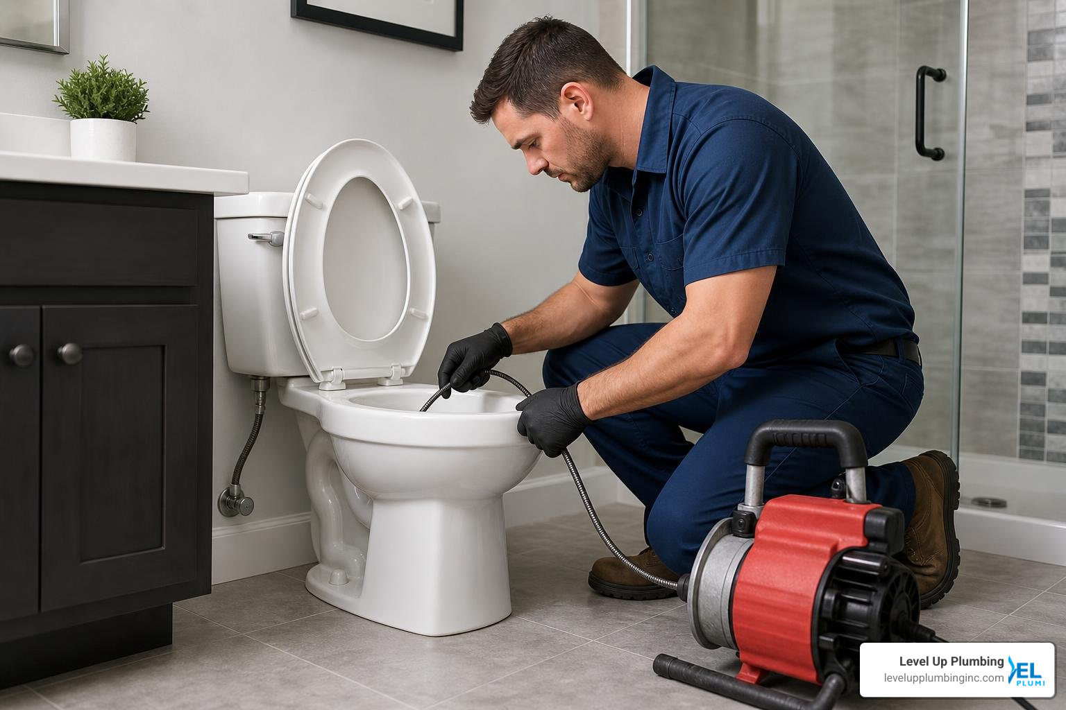 professional plumber snaking a drain line professional plumber snaking a drain line