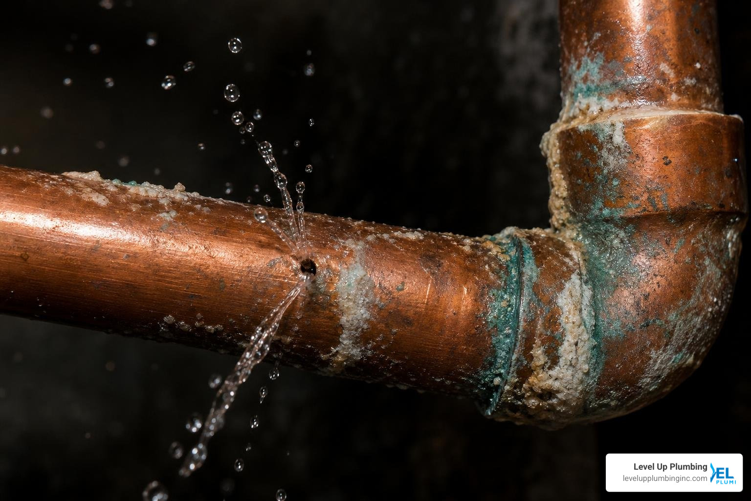 Pinhole leak on copper pipe under high hard water stress