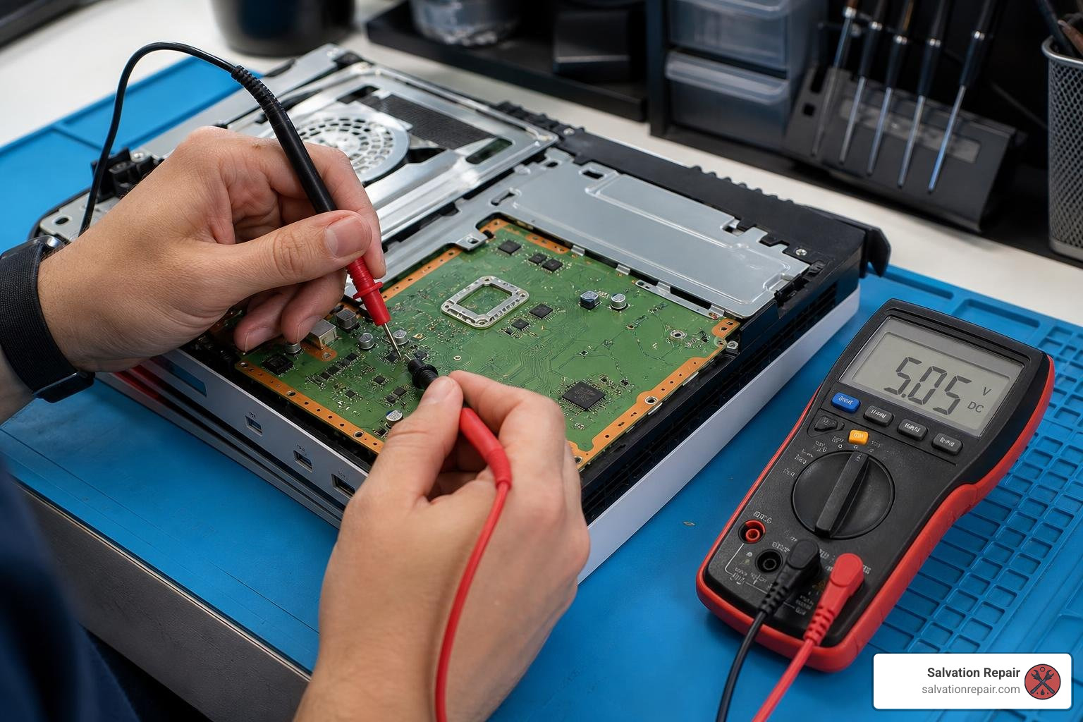 testing standby power on PS5 Slim motherboard testing standby power on PS5 Slim motherboard