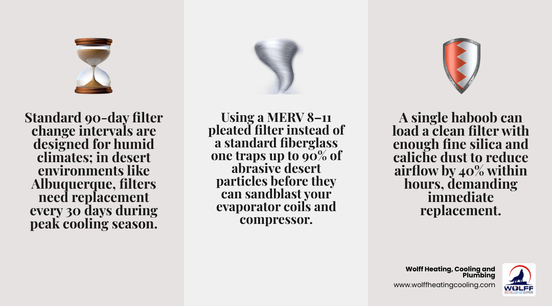 Infographic showing how desert dust clogs AC filters and shortens system lifespan in arid climates infographic Infographic showing how desert dust clogs AC filters and shortens system lifespan in arid climates infographic
