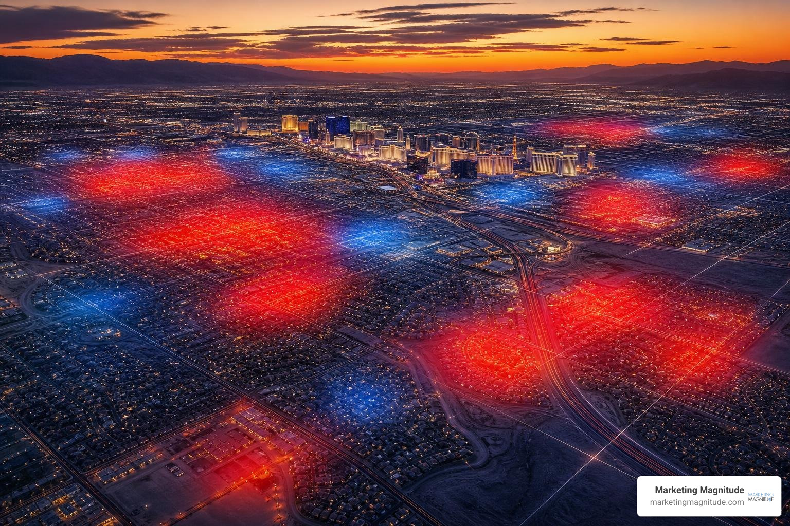 Heatmap of local search visibility across a geographic grid in the Las Vegas Valley Heatmap of local search visibility across a geographic grid in the Las Vegas Valley