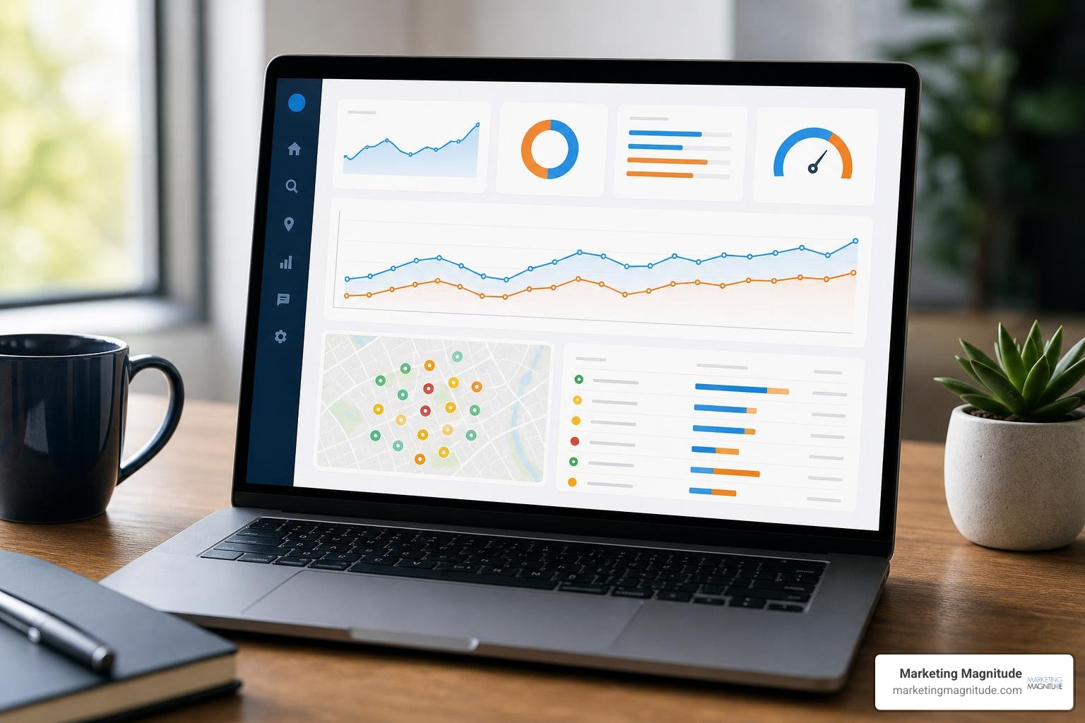 Local SEO dashboard showing ranking trends and competitive map pack metrics Local SEO dashboard showing ranking trends and competitive map pack metrics