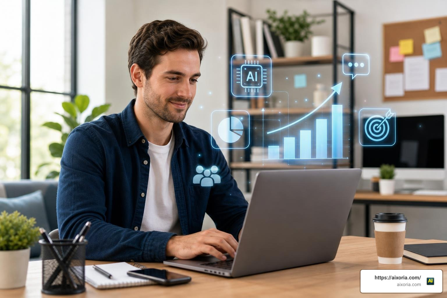 AI brand visibility with low budget marketing using laptop and AI tools