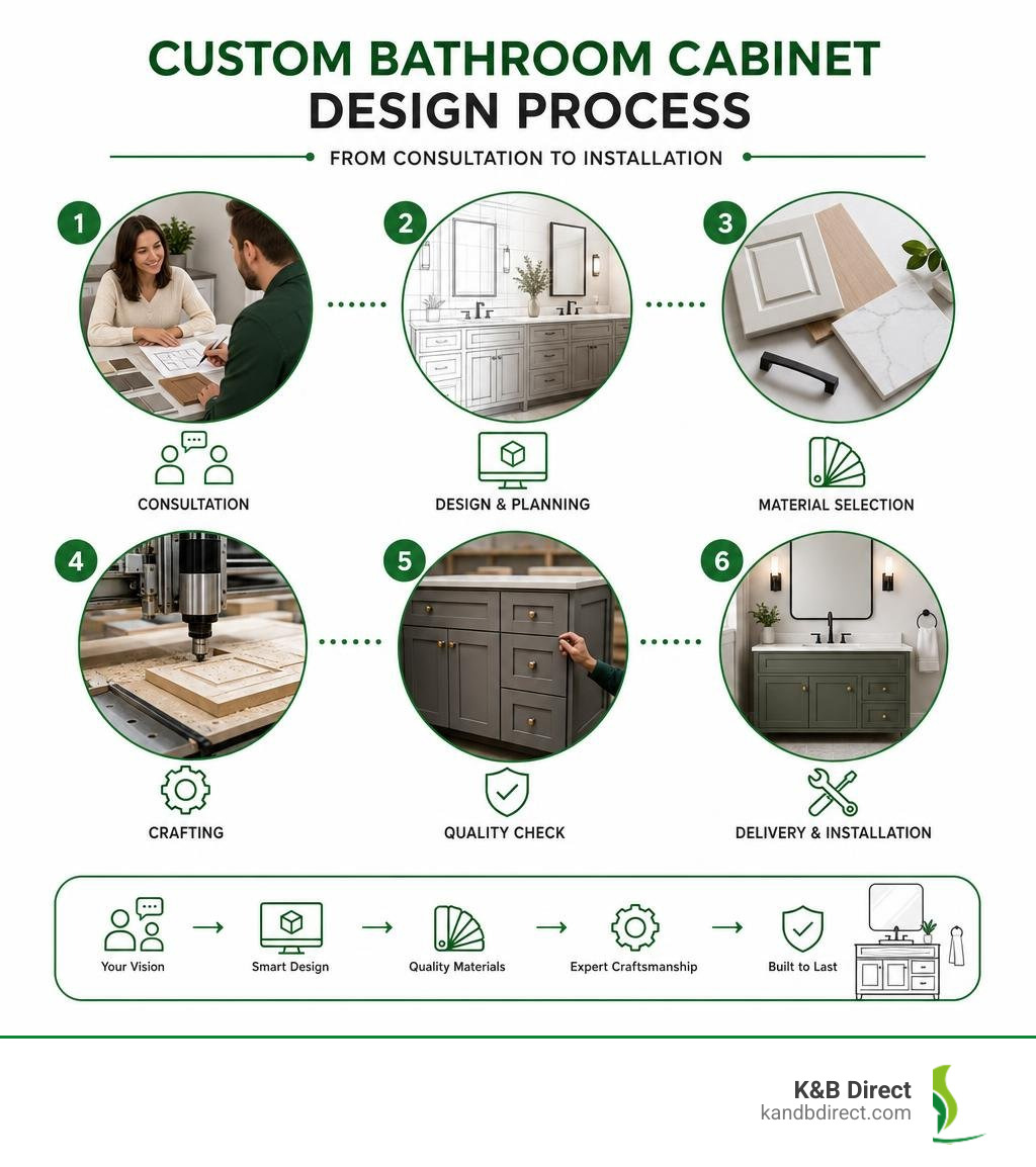 Custom bathroom cabinet design process from consultation to installation infographic infographic Custom bathroom cabinet design process from consultation to installation infographic infographic