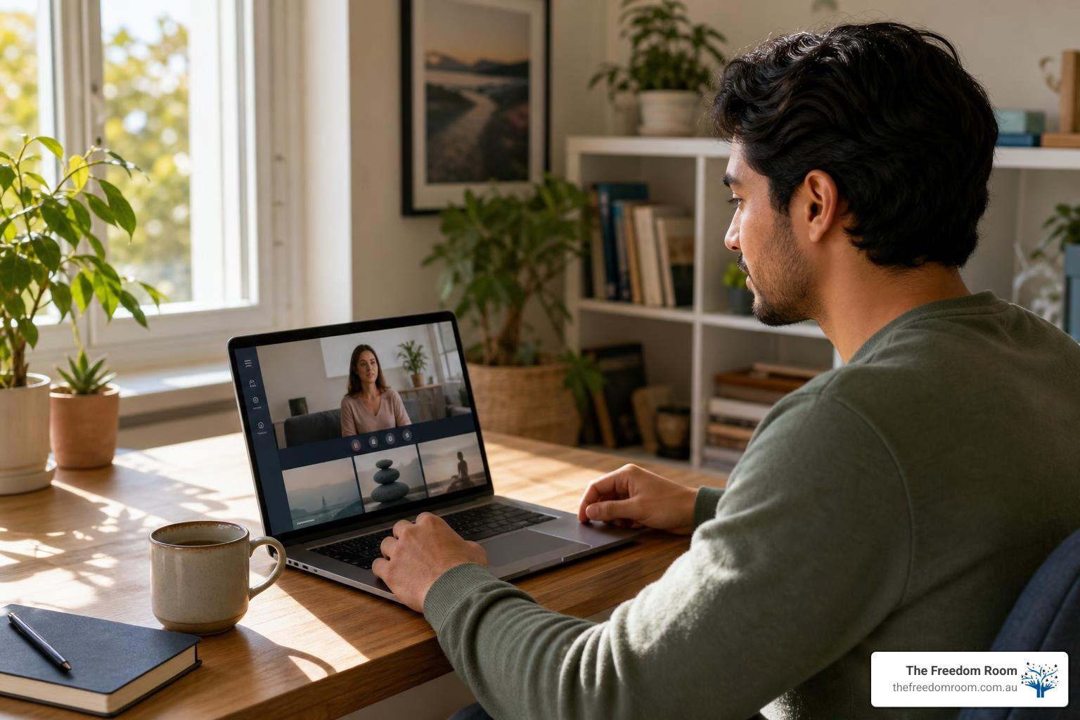 a person accessing online recovery resources and education from home a person accessing online recovery resources and education from home