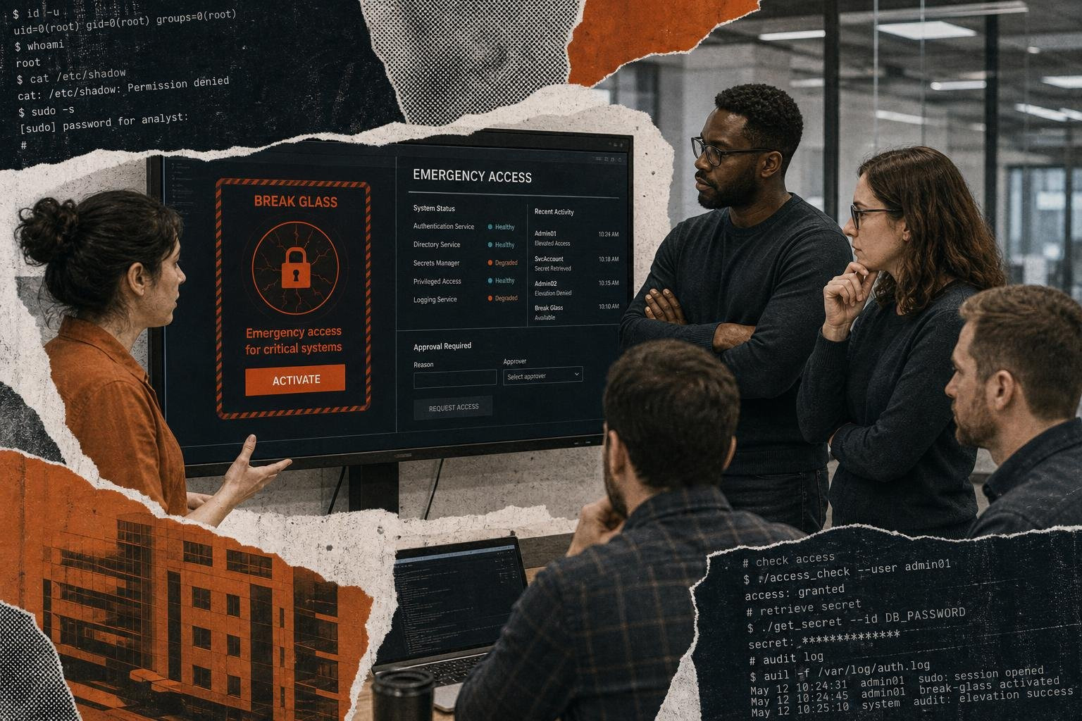 Enterprise security team configuring secure emergency access systems Enterprise security team configuring secure emergency access systems