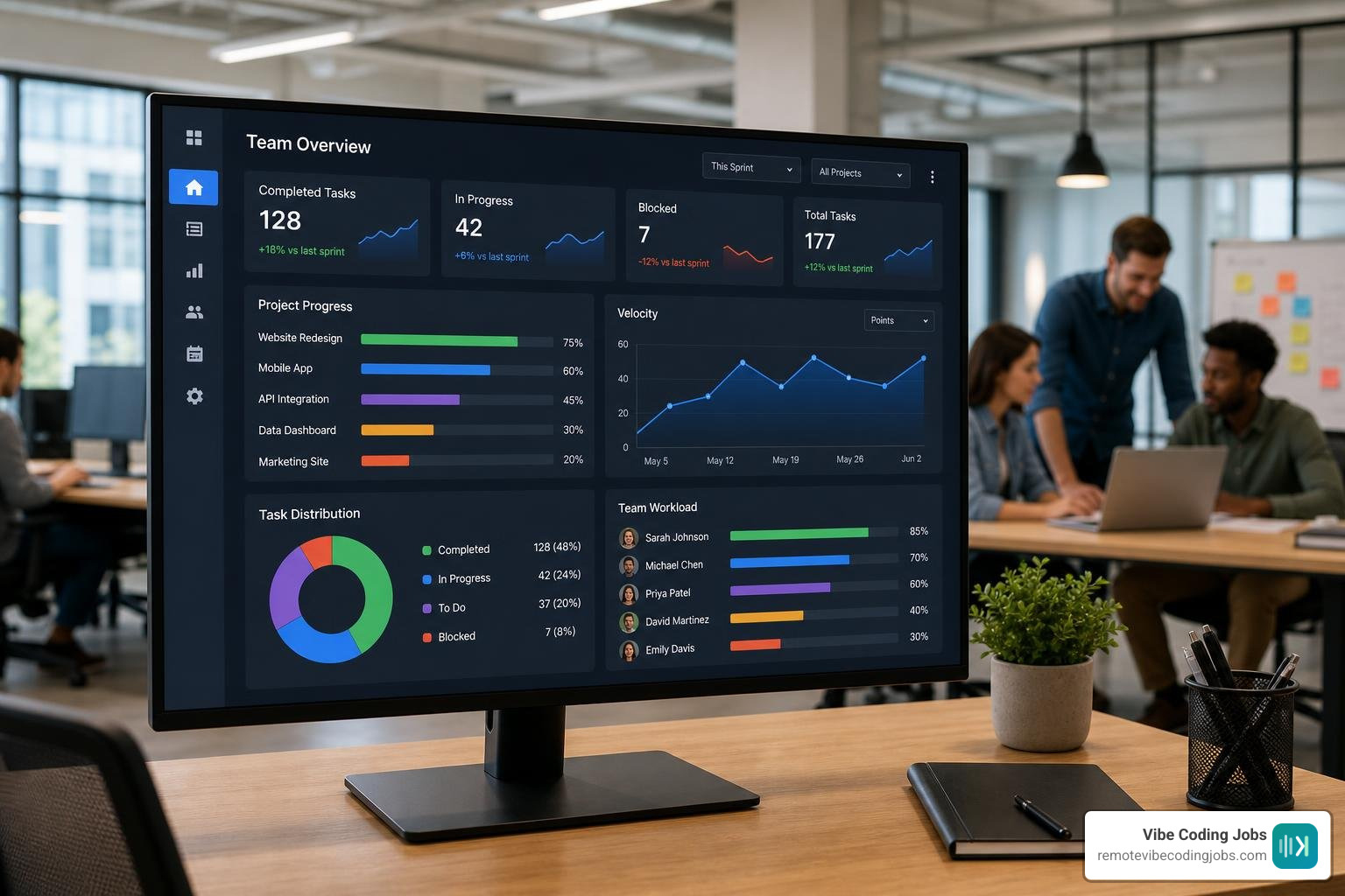 digital dashboard showing team output metrics