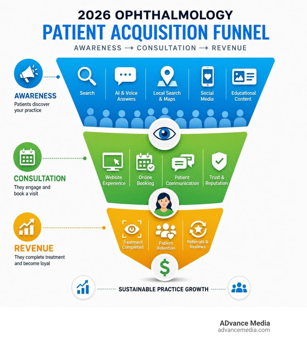 2026 ophthalmology patient acquisition funnel: awareness to consultation to revenue infographic 2026 ophthalmology patient acquisition funnel: awareness to consultation to revenue infographic