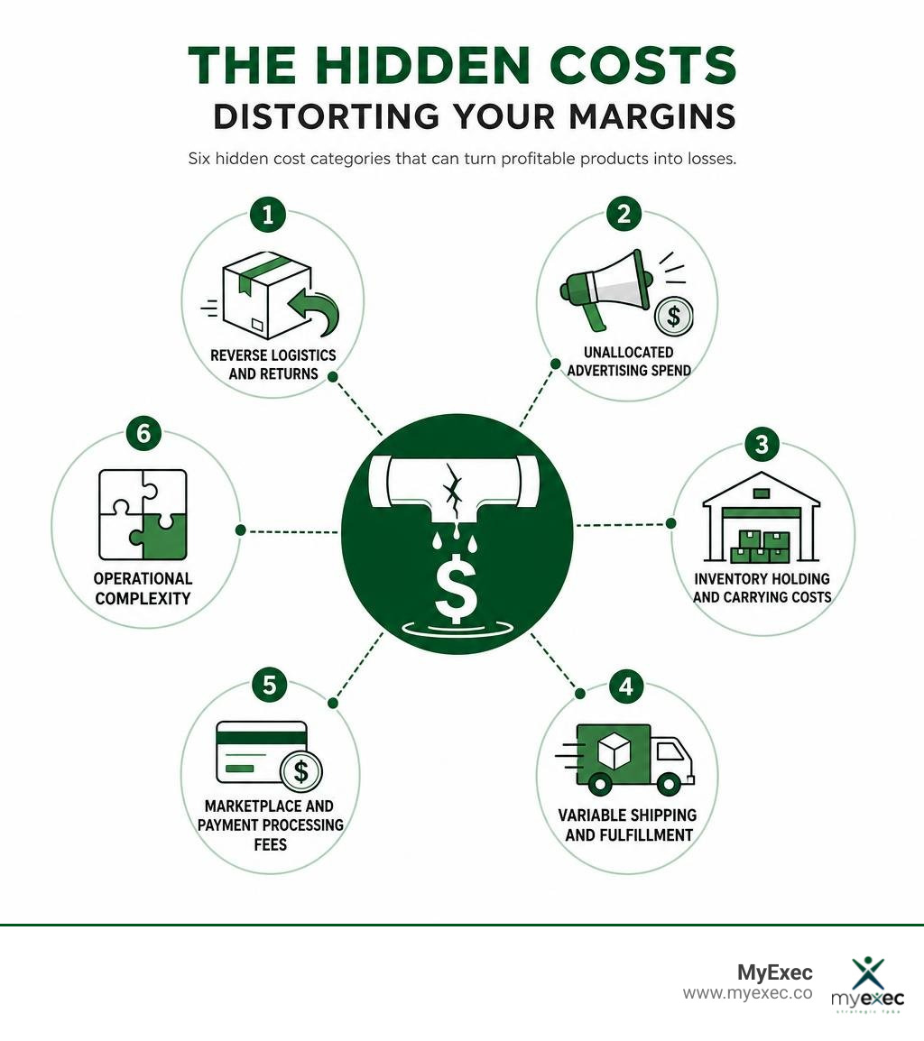 Hidden product profitability costs including returns, advertising, warehousing, fulfillment, marketplace fees, and Hidden product profitability costs including returns, advertising, warehousing, fulfillment, marketplace fees, and