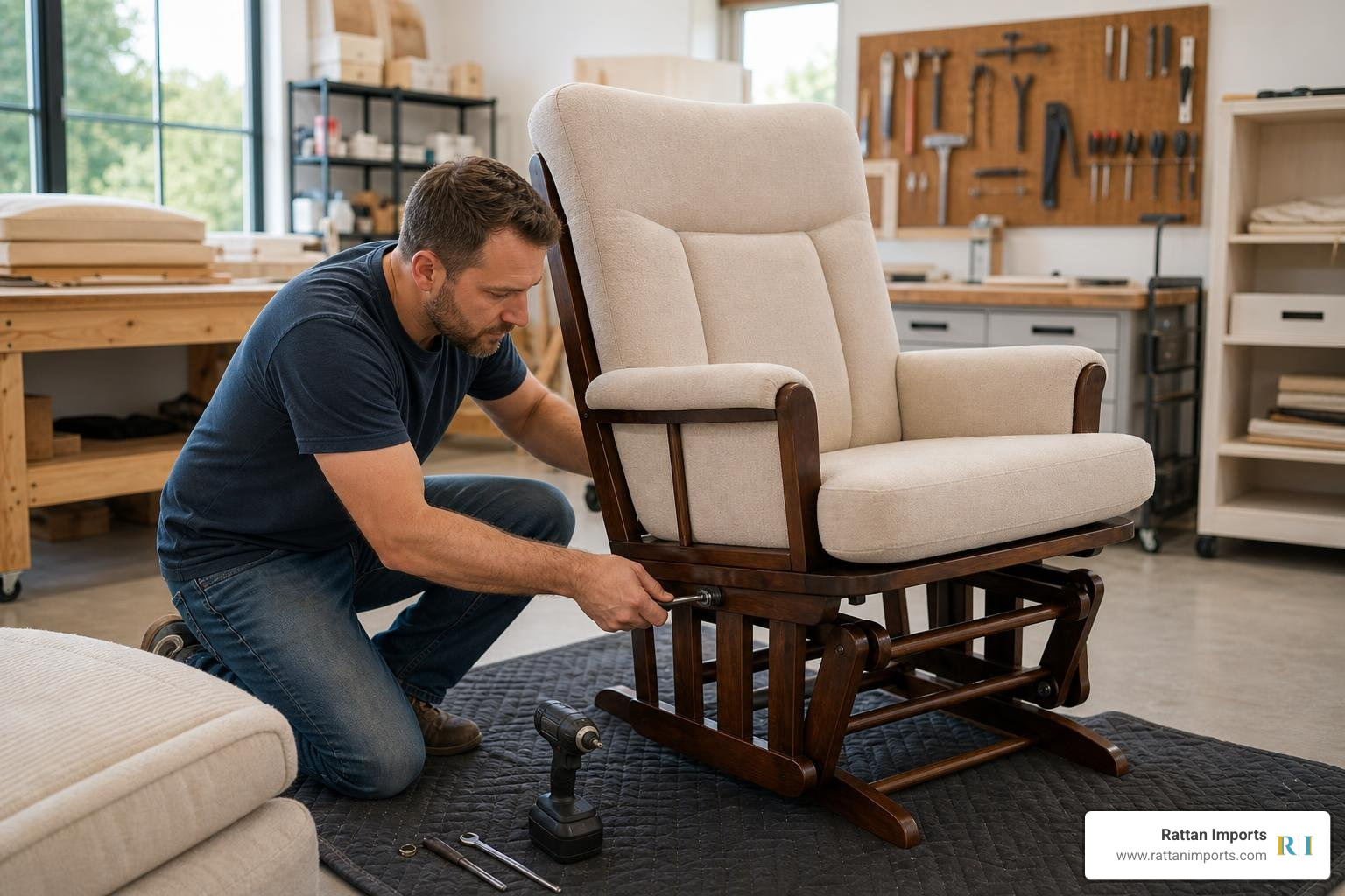 Craftsman assembling high-quality furniture with precision Craftsman assembling high-quality furniture with precision