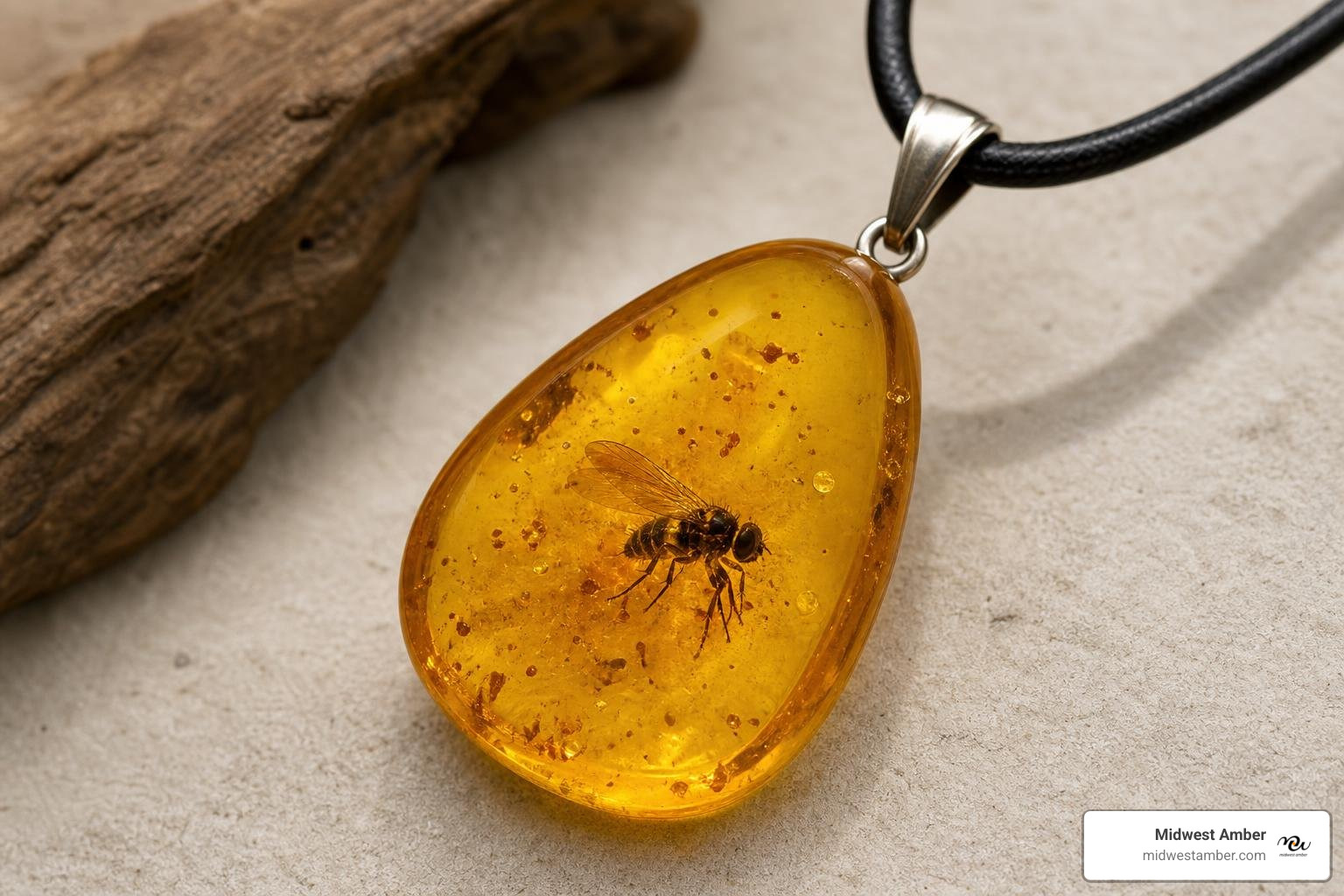 genuine Baltic amber pendant with a fly