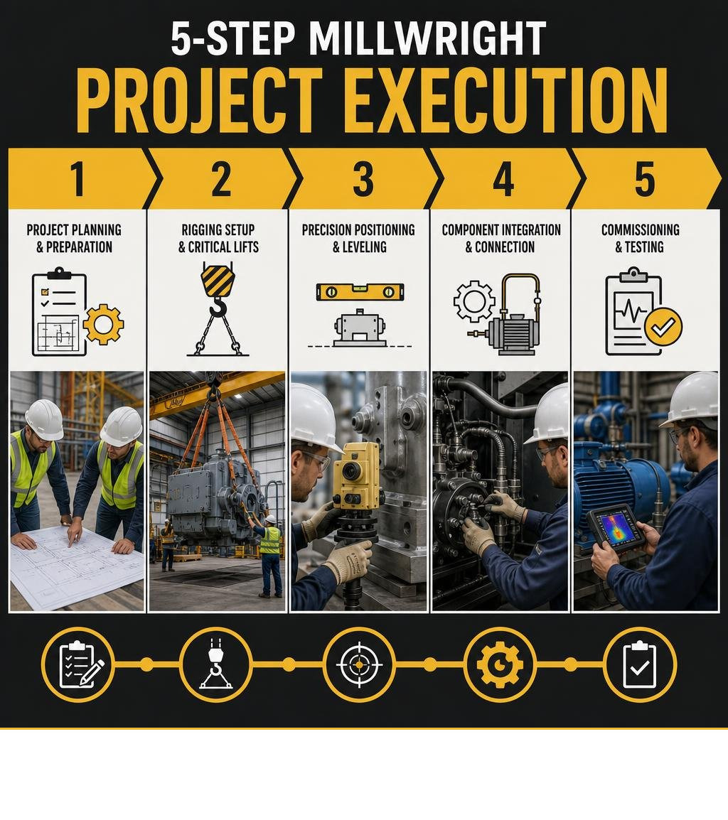 five-step millwright project execution infographic from planning to commissioning infographic five-step millwright project execution infographic from planning to commissioning infographic