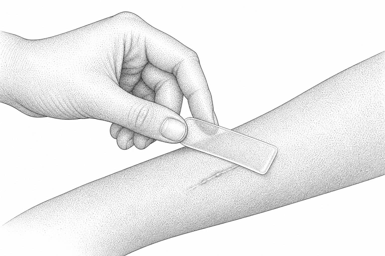 hand applying a silicone sheet to skin