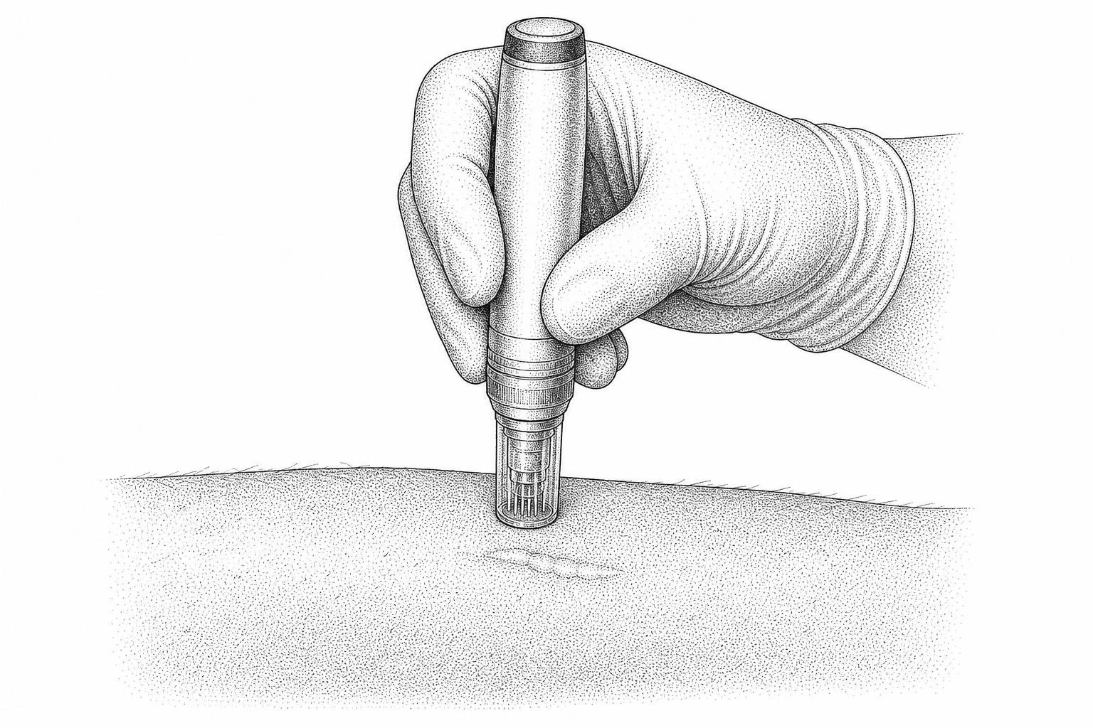 a clinician's gloved hand performing microneedling therapy on skin a clinician's gloved hand performing microneedling therapy on skin