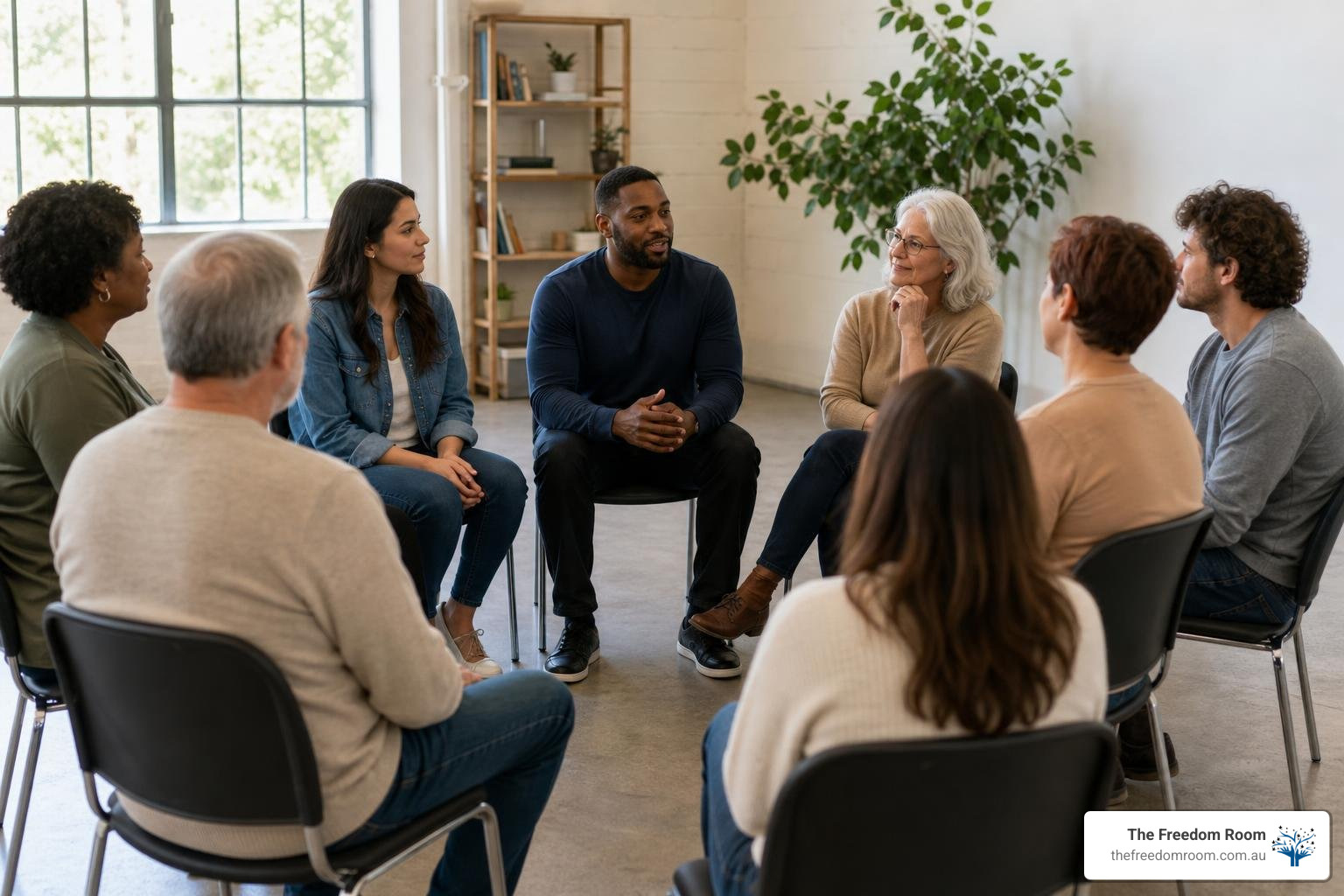 People sharing experiences in a community room People sharing experiences in a community room