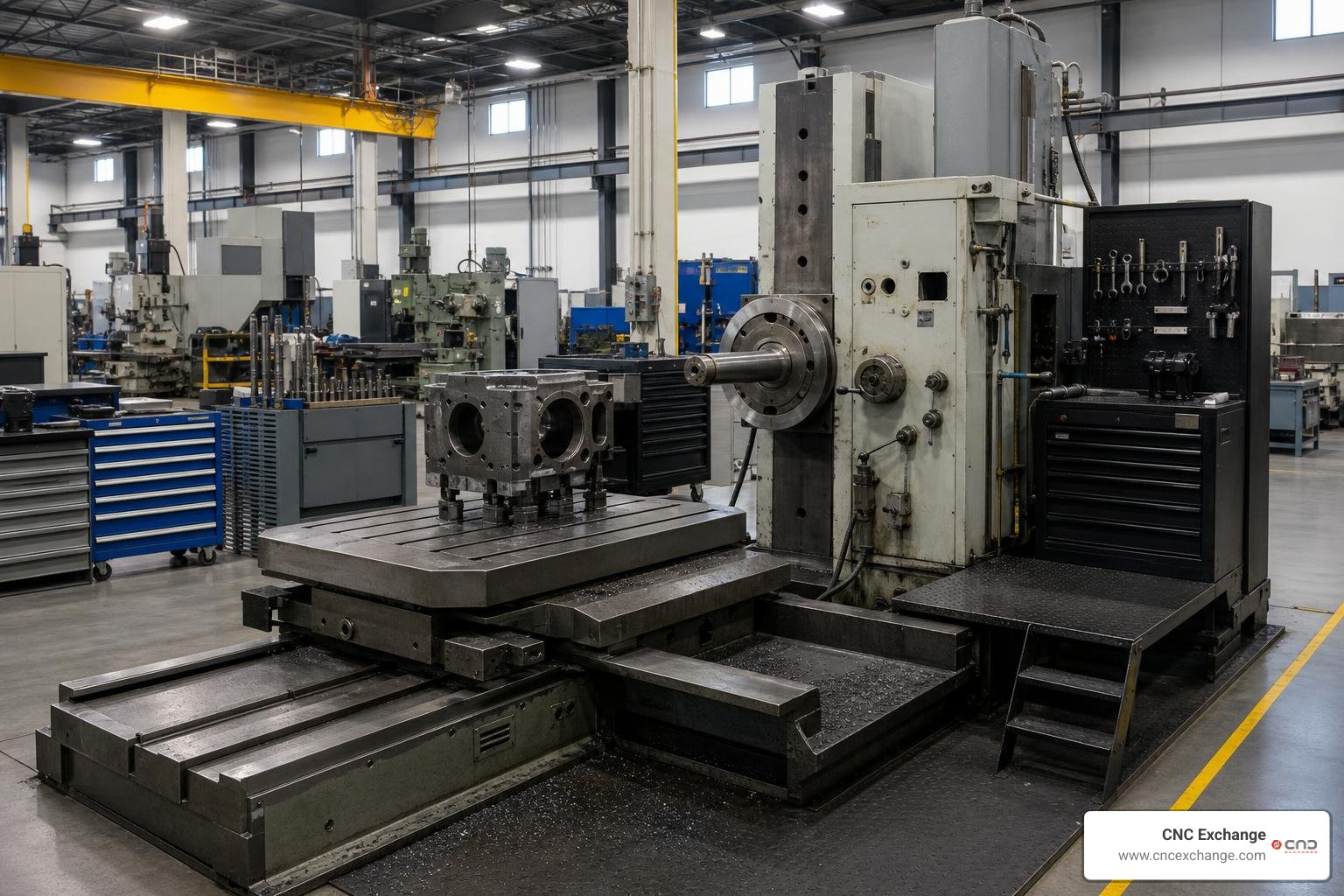 Clean and organized modern machine shop floor featuring heavy industrial machinery Clean and organized modern machine shop floor featuring heavy industrial machinery