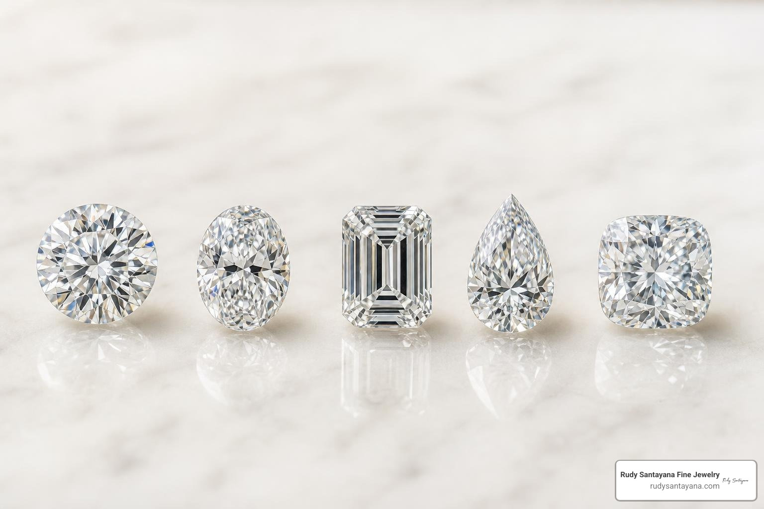 diamond shapes comparison including round, oval, emerald, pear, and cushion