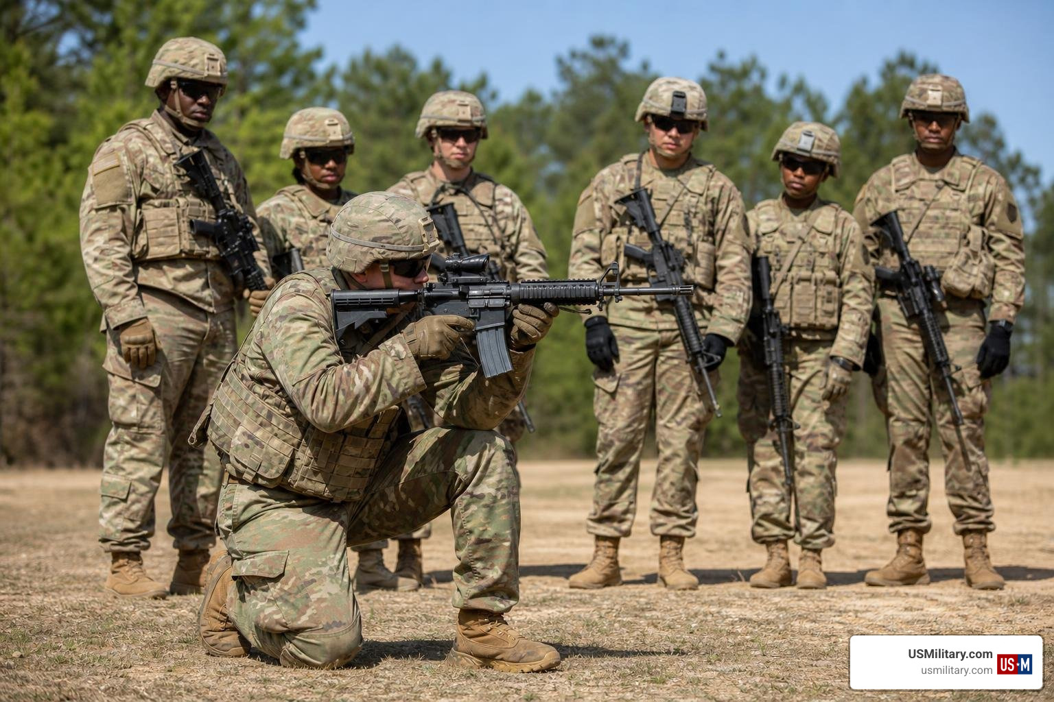 Army Reserve soldiers training in uniform during a drill weekend