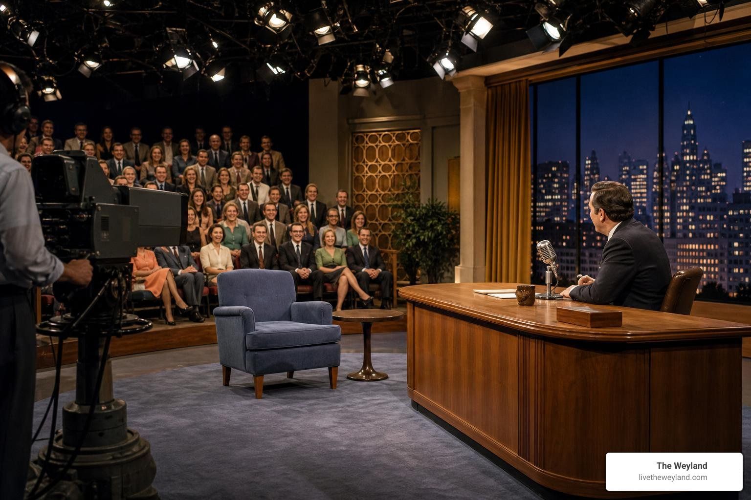 Classic vintage television studio set from the late-night golden era