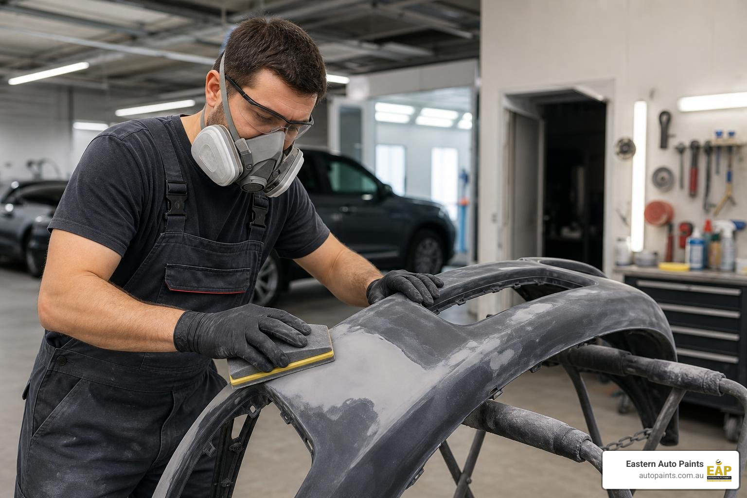 technician prepping a plastic panel