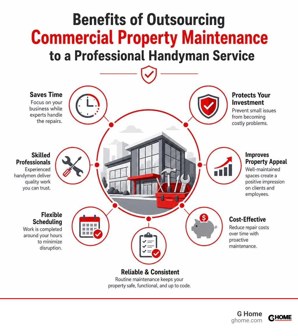 Benefits of outsourcing commercial property maintenance to a professional handyman service infographic