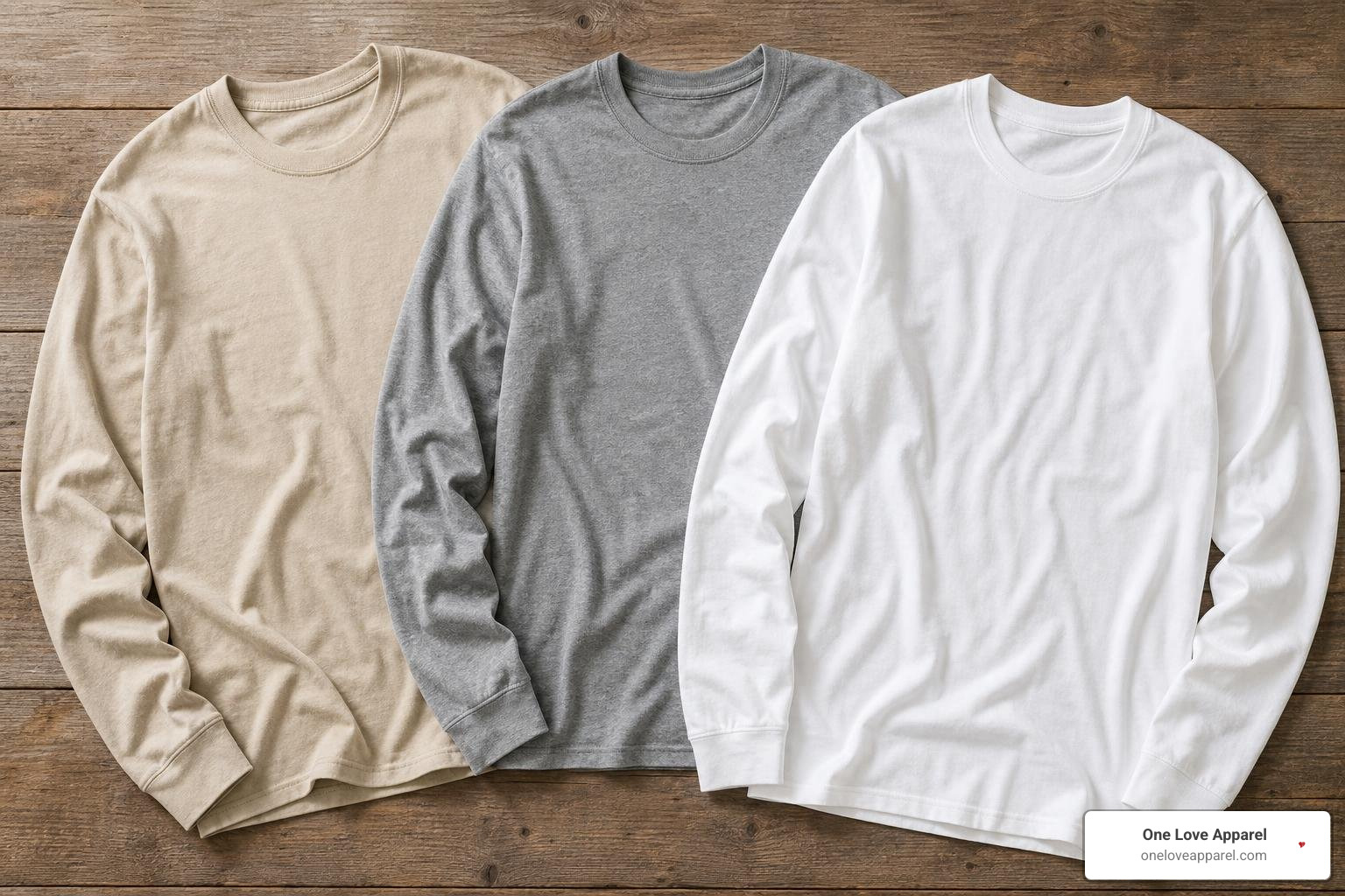 Flat-lay styled lightweight long sleeve shirts in neutral colors
