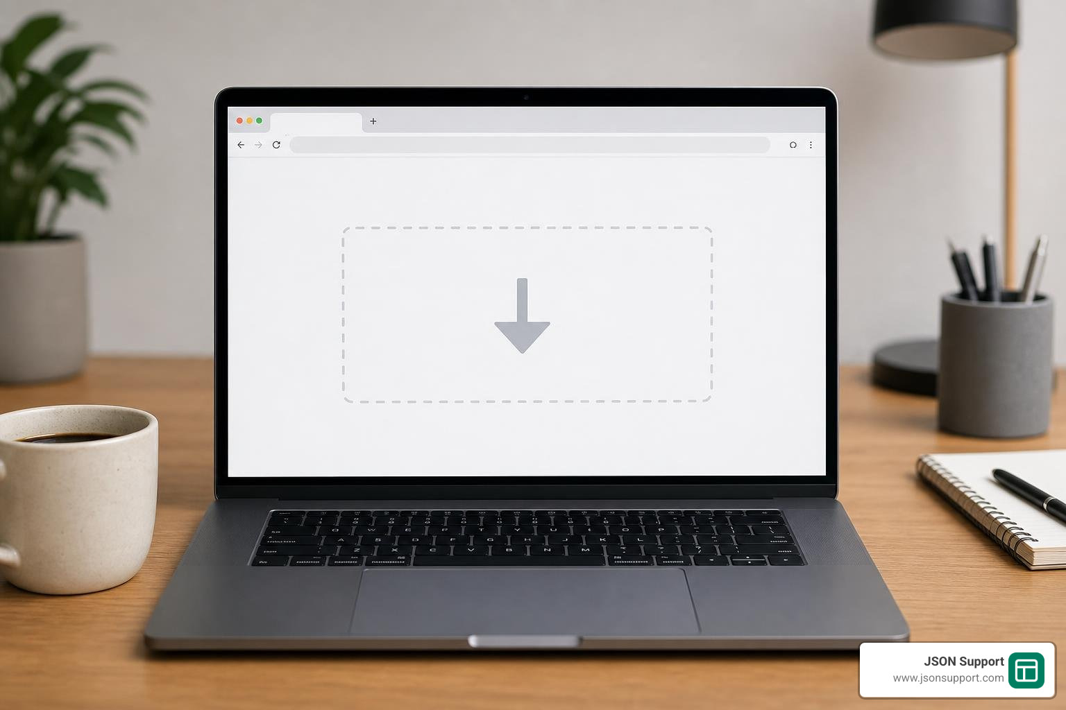 JSON Support browser-based converter tool interface showing simple drag and drop zone JSON Support browser-based converter tool interface showing simple drag and drop zone