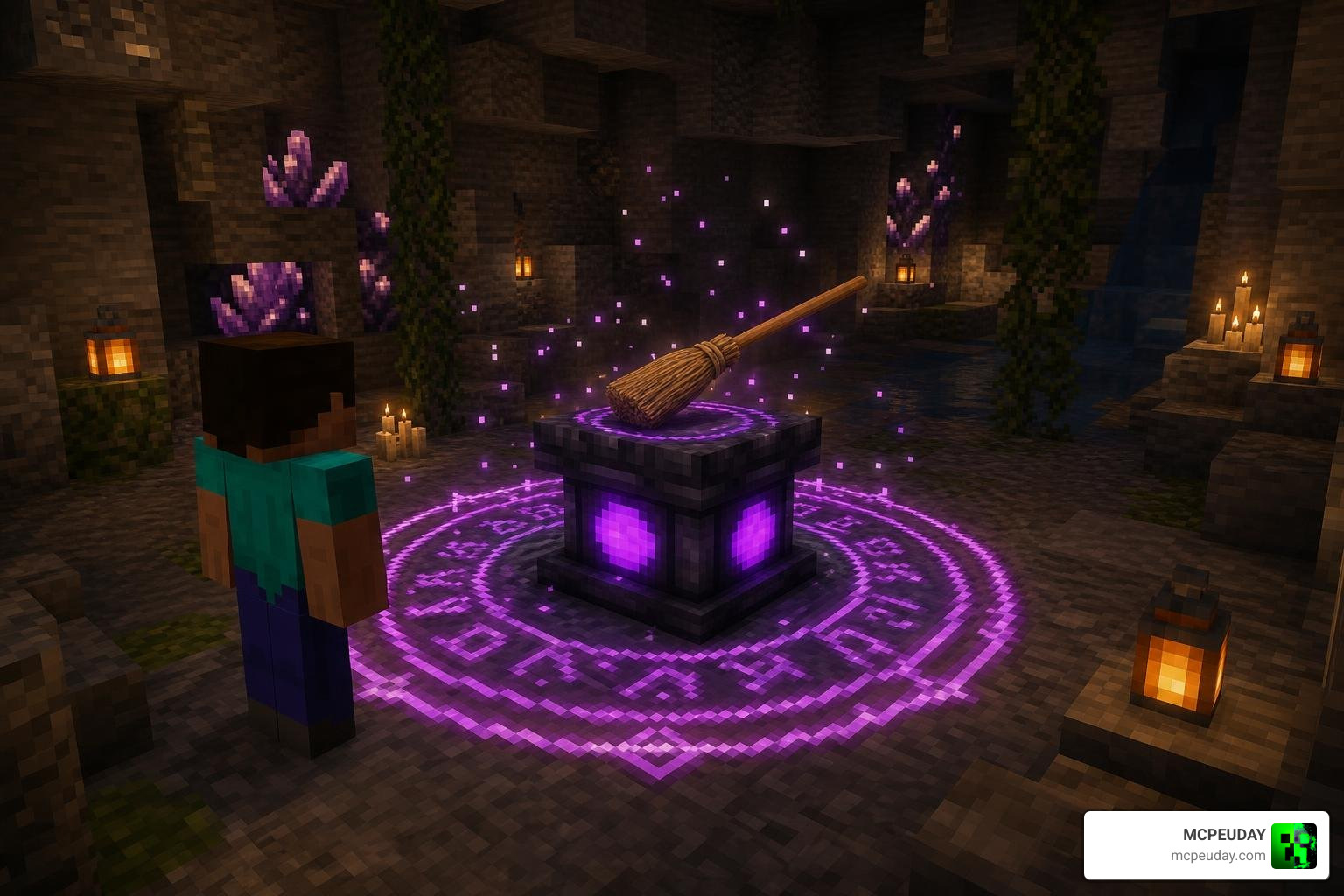The custom Magic Altar interface and crafting setup for the Magical Broomstick Addon