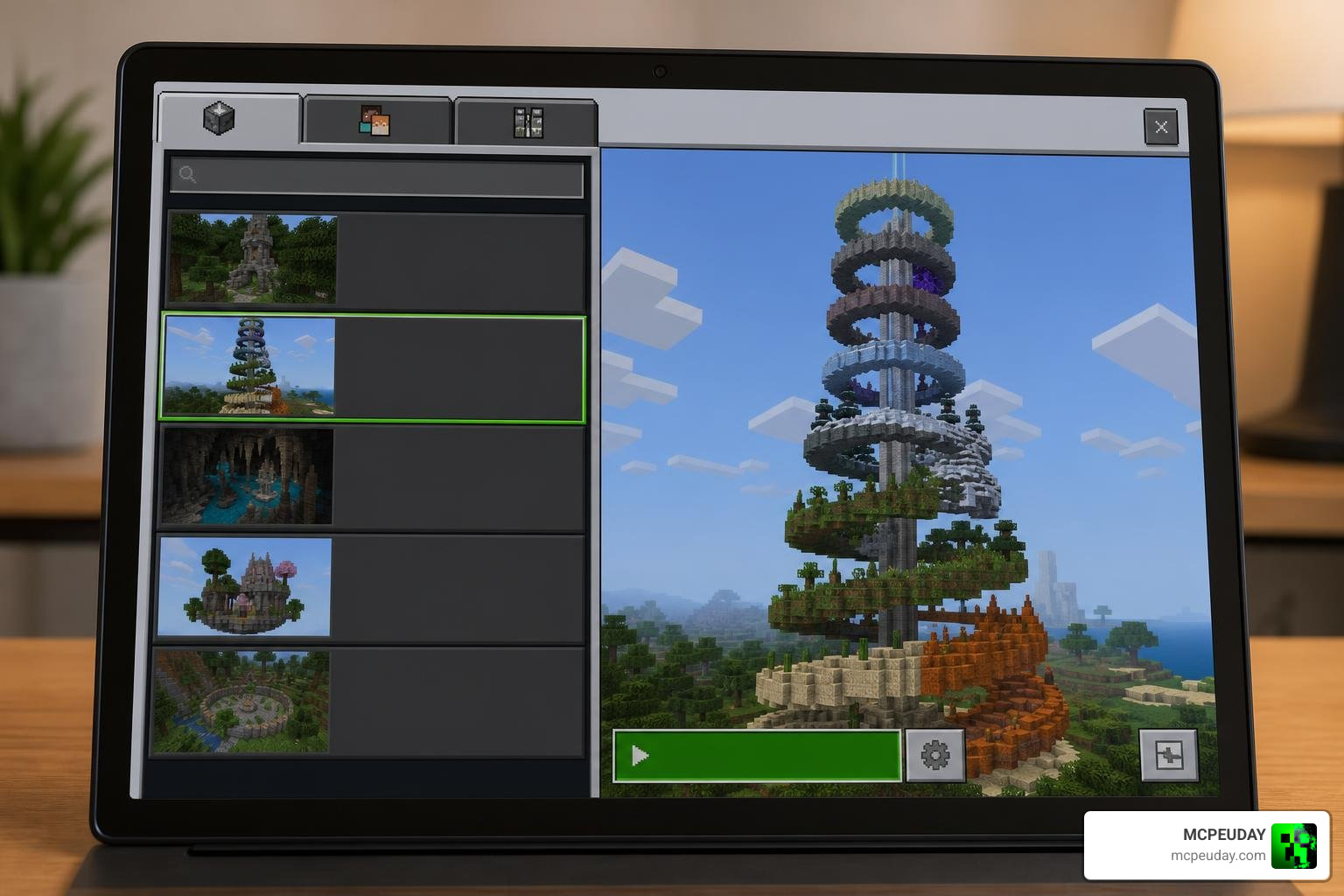 Minecraft Bedrock map selection screen showing Biome Spiral Parkour