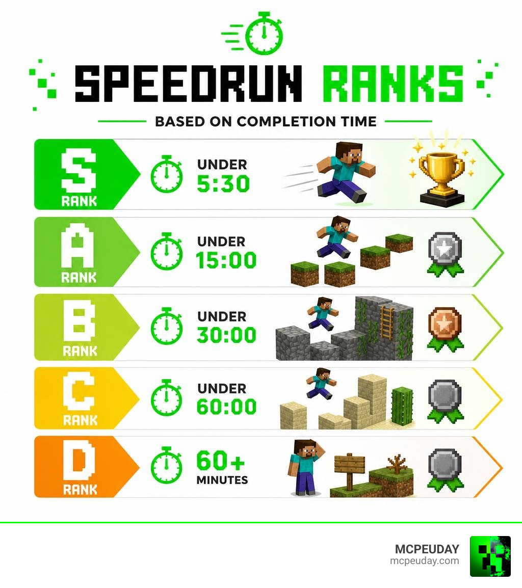 Speedrun ranks from S to D based on completion times infographic