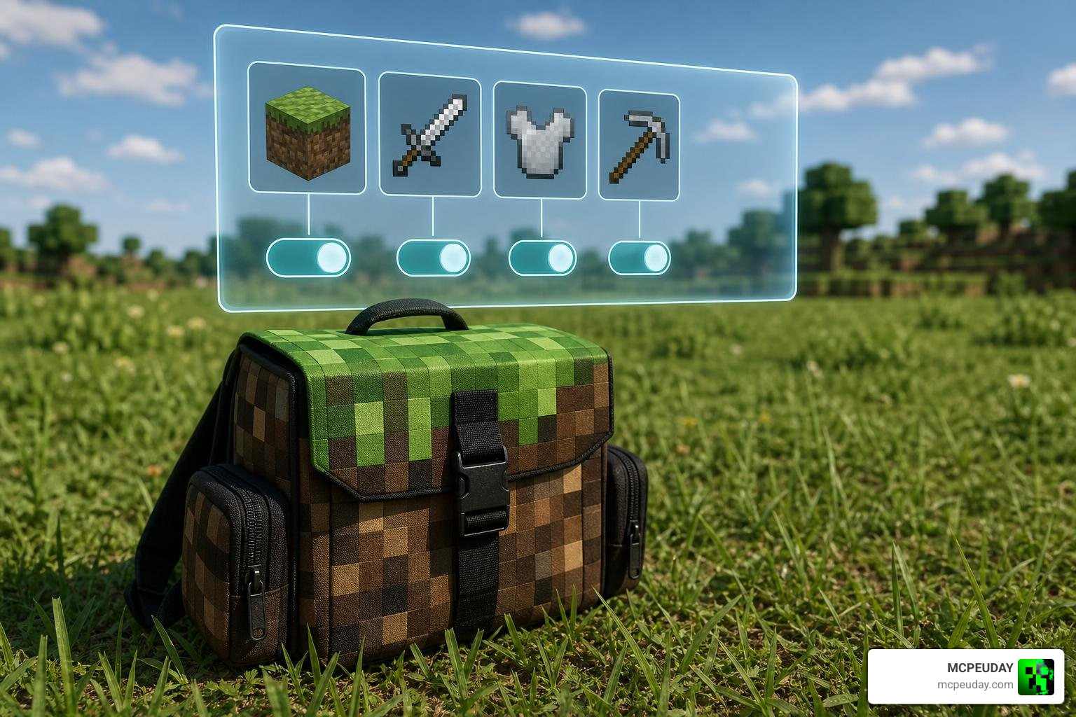 Backpack upgrade menu UI showing slot upgrades and toggle switches