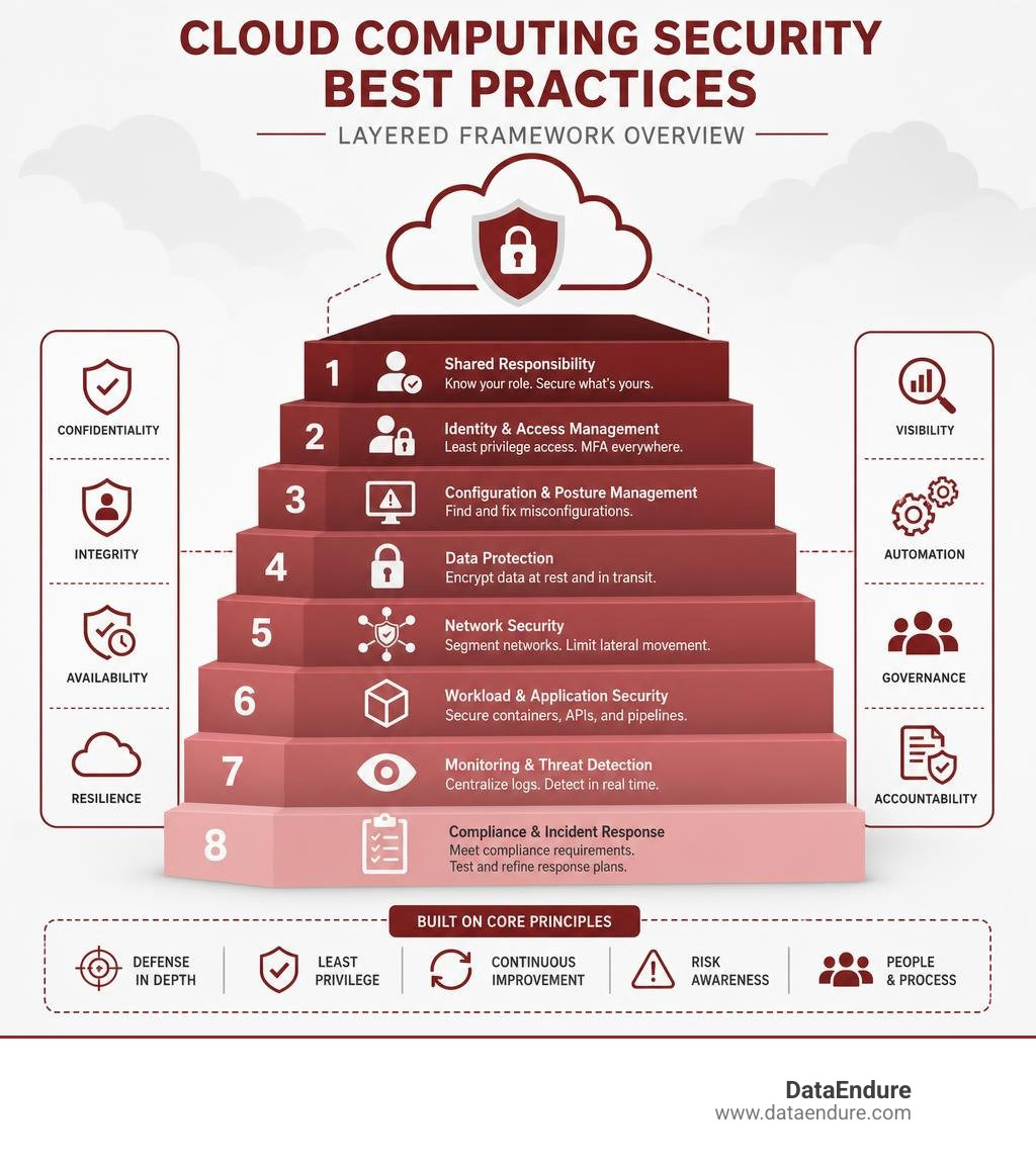 Cloud computing security best practices layered framework overview infographic Cloud computing security best practices layered framework overview infographic