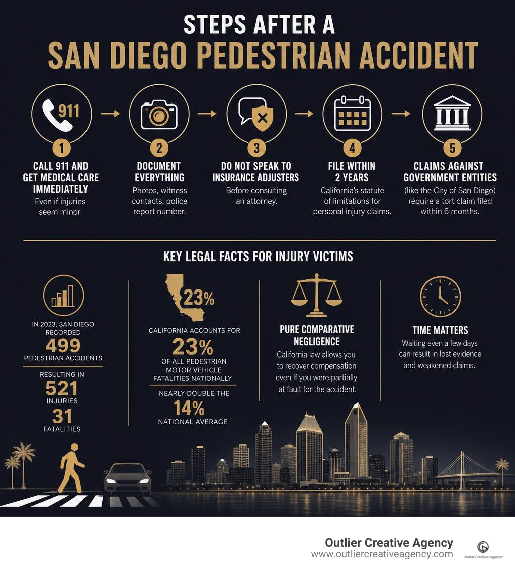 Steps after a San Diego pedestrian accident and key legal facts for injury victims infographic