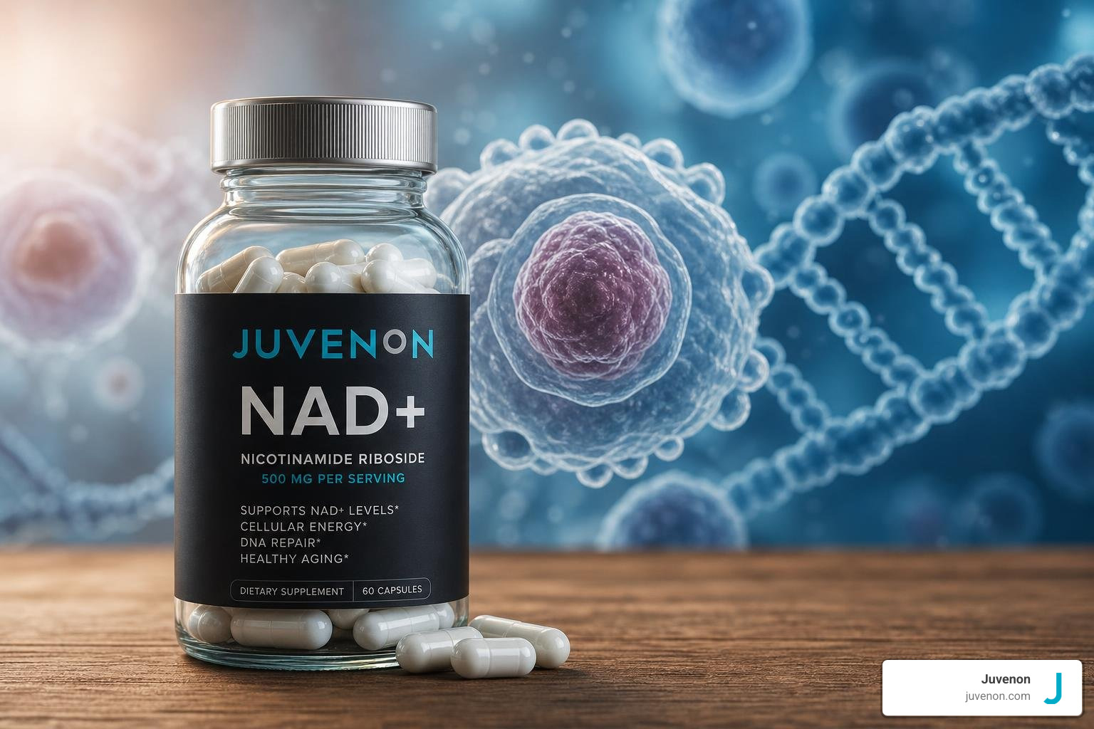 NAD supplement capsules with cellular aging background NAD supplement capsules with cellular aging background