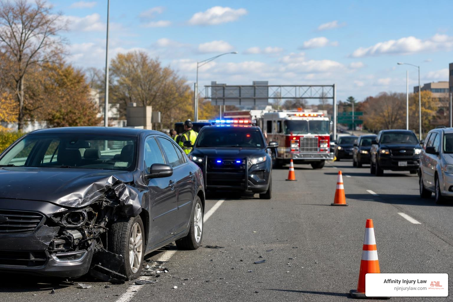 Car accident scene on Route 3 in Lyndhurst NJ